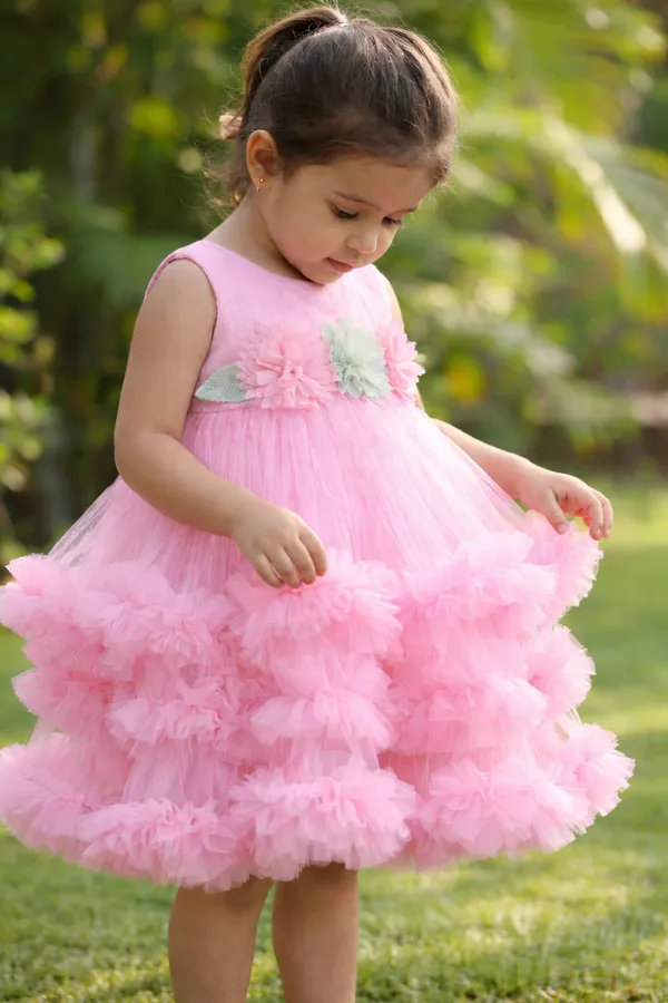 Pink_Ruffled_Party_Dress_For_Girls_With_Floral_Embellishments