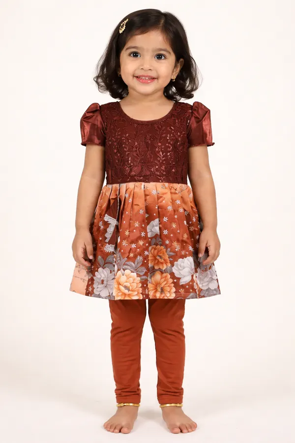 Girls_Ethnic_Dress_With_Leggings_Set_-_Sequin_Bodice_&_Floral_Print_Skirt