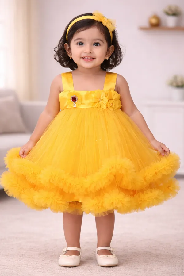 Yellow_Fluffy_Cloud_Dress_For_Baby_Girls