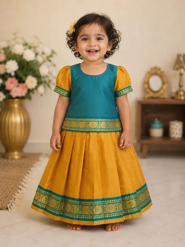 Teal_Traditional_Pattu_Pavadai_Ethnic_Dress_For_Baby_Girls