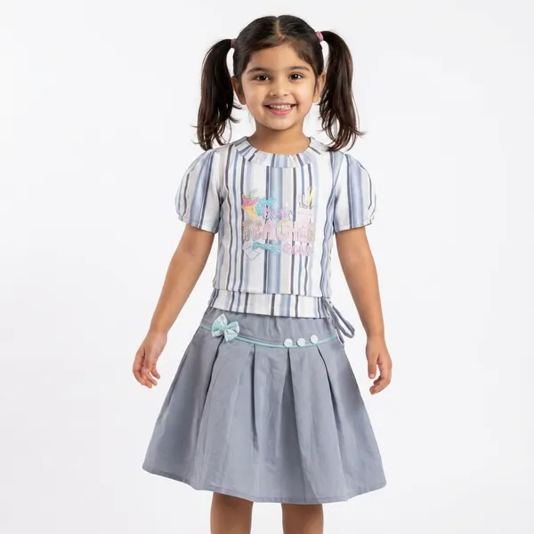 Grey_Drop_Waist_Dress_With_Puff_Sleeves_For_Girls
