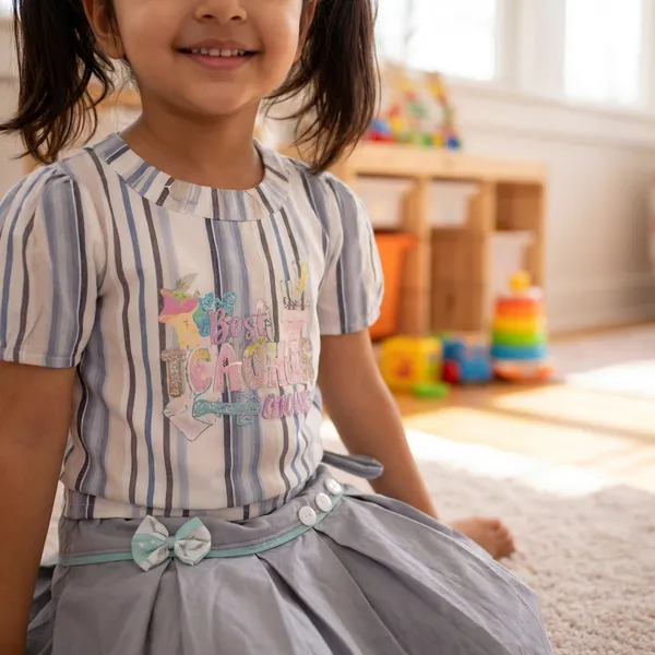 Grey_Drop_Waist_Dress_With_Puff_Sleeves_For_Girls