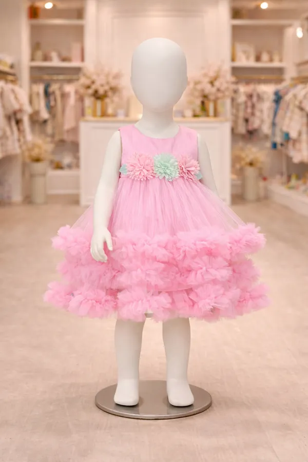 Pink_Ruffled_Party_Dress_For_Girls_With_Floral_Embellishments