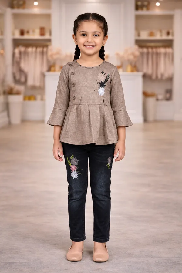 Girls_Beige_Floral_Embroidered_Peplum_Top_And_Black_Pants_Set