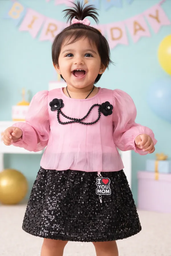 Girls_Pink_And_Black_Sequin_Dress_With_Puff_Sleeves