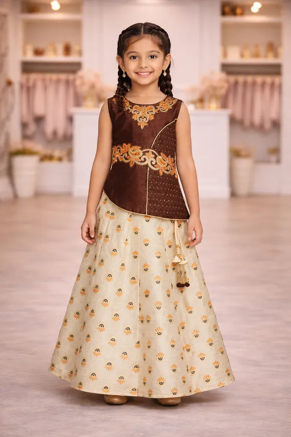 Girls_Brown_And_Cream_Ethnic_Lehenga_Choli_Set