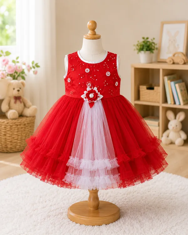 399/-_Sale_:_Cherry_Red_Princess_Party_Wear_Frock_-_NR