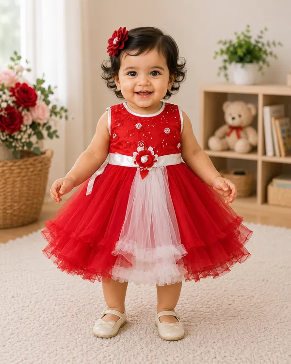 399/-_Sale_:_Cherry_Red_Princess_Party_Wear_Frock_-_NR