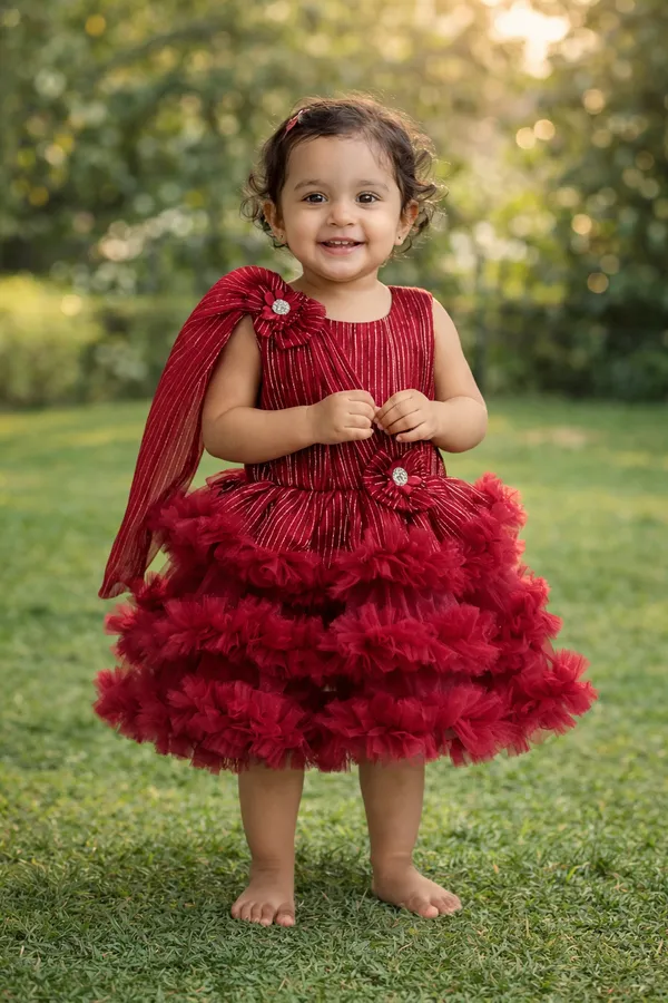 Girls_Maroon_Ruffled_Party_Dress_With_Floral_Embellishments