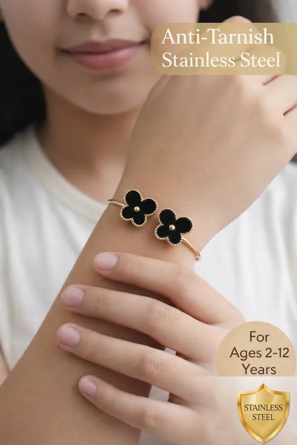 Gold_And_Black_Clover_Anti-Tarnish_Stainless_Steel_Bracelet_For_Kids