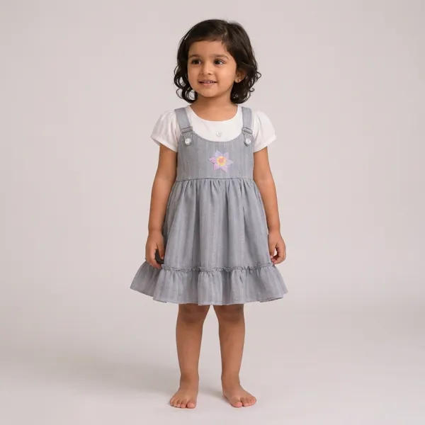 Grey_Chambray_Dress_With_White_T-Shirt_For_Girls