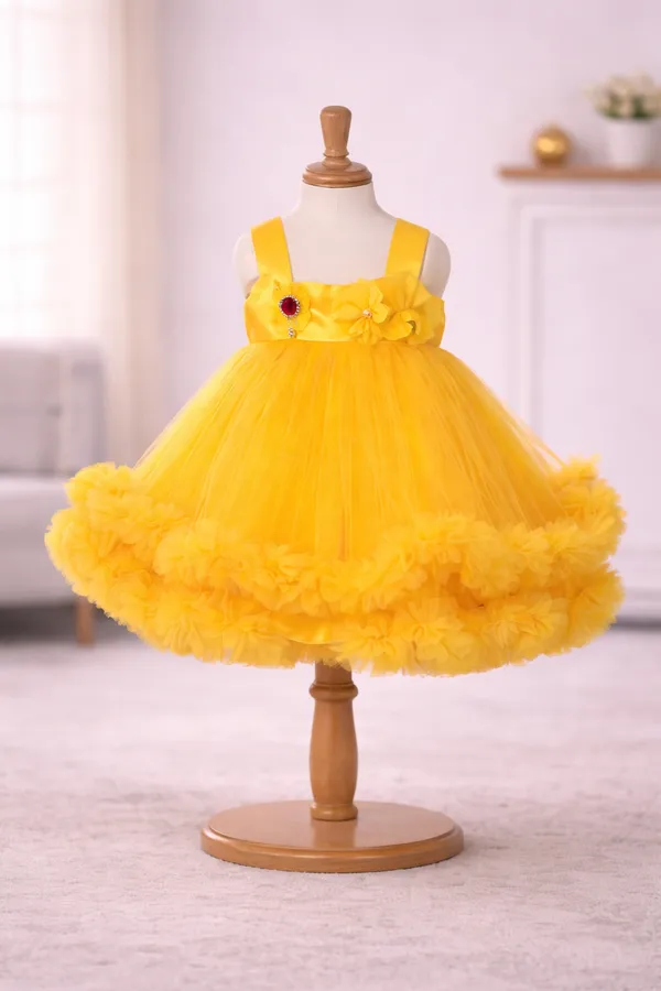 Yellow_Fluffy_Cloud_Dress_For_Baby_Girls