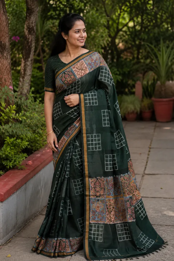Forest_Green_Traditional_Printed_Saree
