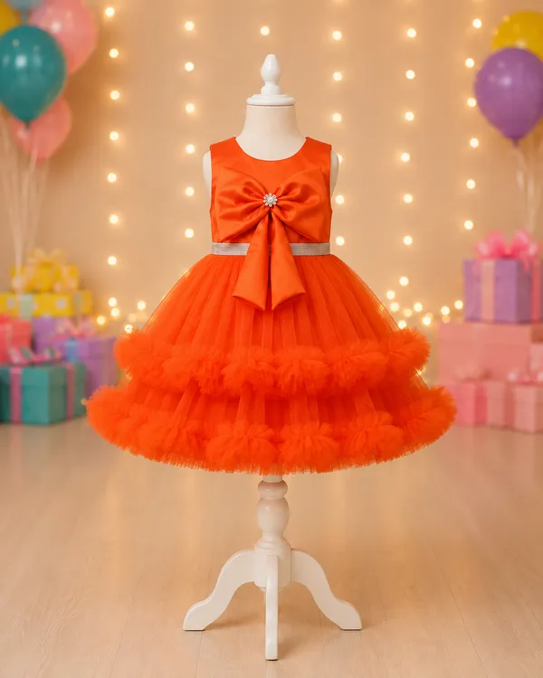 Girls_Bright_Orange_Party_Wear_Net_Frock