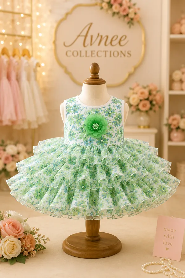 Girls_Green_Floral_Layered_Party_Wear_Frock