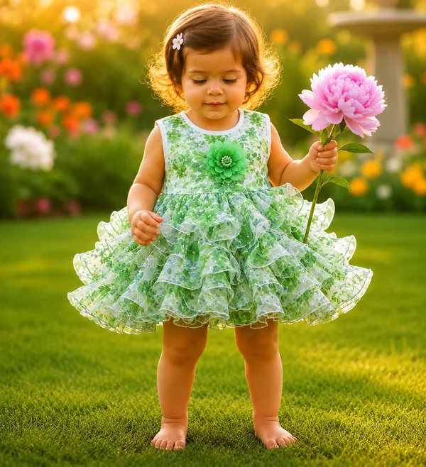 Girls_Green_Floral_Layered_Party_Wear_Frock
