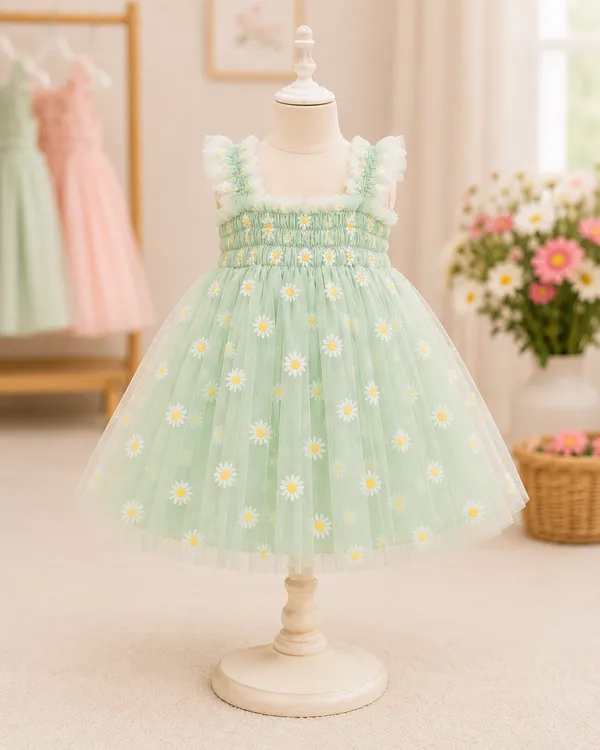 Girls_Mint_Green_Daisy_Print_Net_Party_Wear_Frock