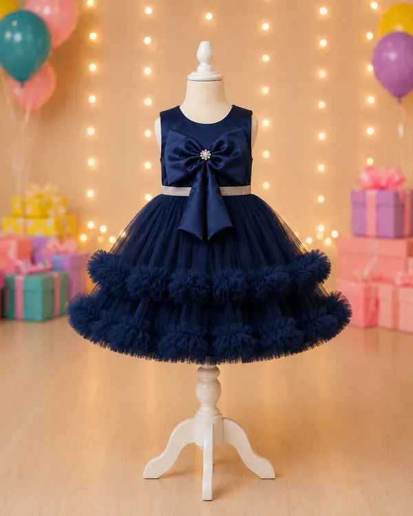 Girls_Navy_Blue_Party_Wear_Net_Frock