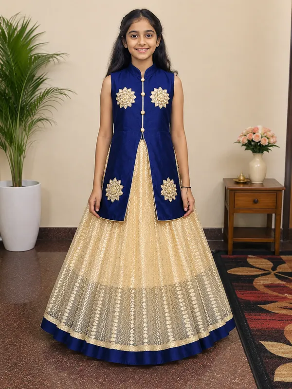Girls_Navy_Blue_&_Gold_Designer_Ethnic_Gown_(Clearance_Sale)