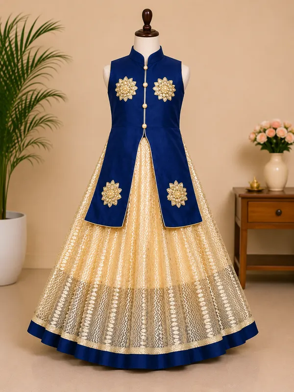 Girls_Navy_Blue_&_Gold_Designer_Ethnic_Gown_(Clearance_Sale)