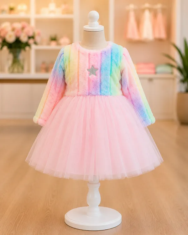 Girls_Rainbow_Pastel_Winter_Party_Wear_Frock