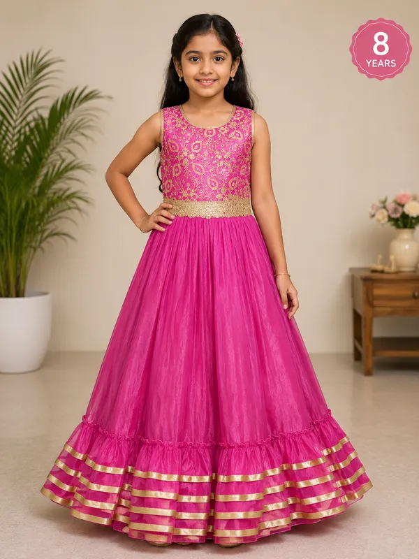 Girls_Rani_Pink_Embroidered_Party_Wear_Gown_(Clearance_Sale)