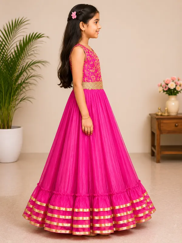 Girls_Rani_Pink_Embroidered_Party_Wear_Gown_(Clearance_Sale)