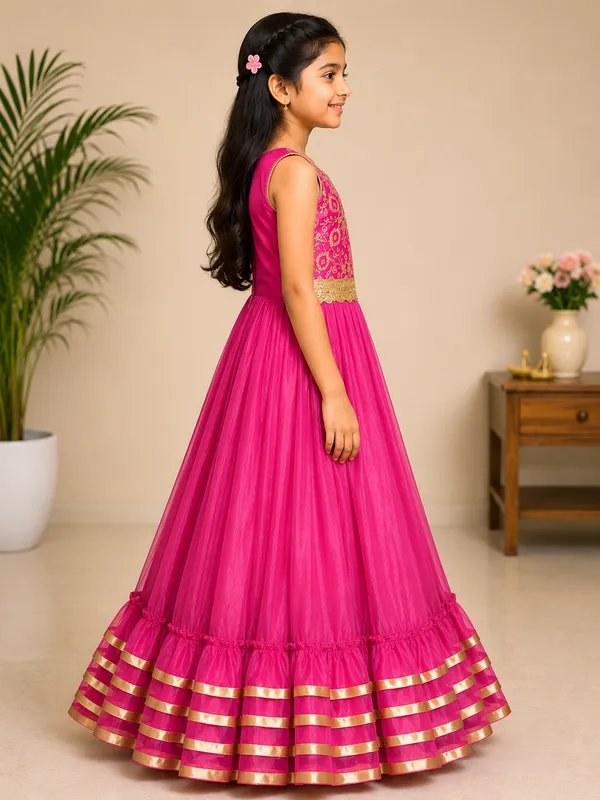 Girls_Rani_Pink_Embroidered_Party_Wear_Gown_(Clearance_Sale)