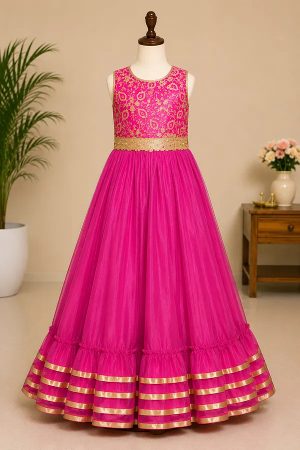 Girls_Rani_Pink_Embroidered_Party_Wear_Gown_(Clearance_Sale)