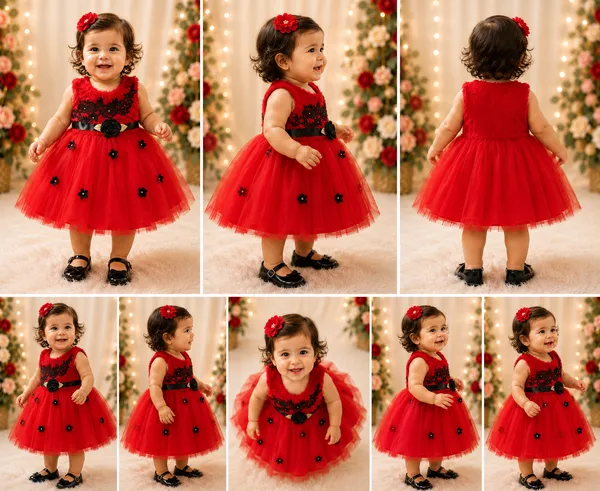 399/-_Sale_:_Girls_Red_&_Black_Floral_Party_Wear_Frock_(NR)