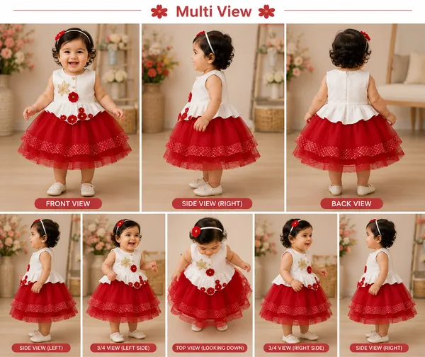399/-_Sale_:_Girls_Red_&_Ivory_Layered_Party_Wear_Frock_-_NR