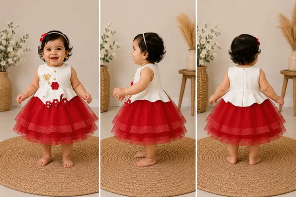 399/-_Sale_:_Girls_Red_&_Ivory_Layered_Party_Wear_Frock_-_NR