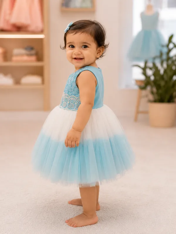 Girls_Sky_Blue_&_White_Party_Wear_Net_Frock