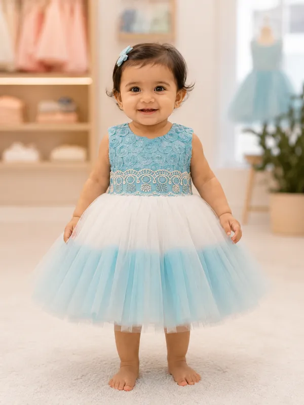 Girls_Sky_Blue_&_White_Party_Wear_Net_Frock