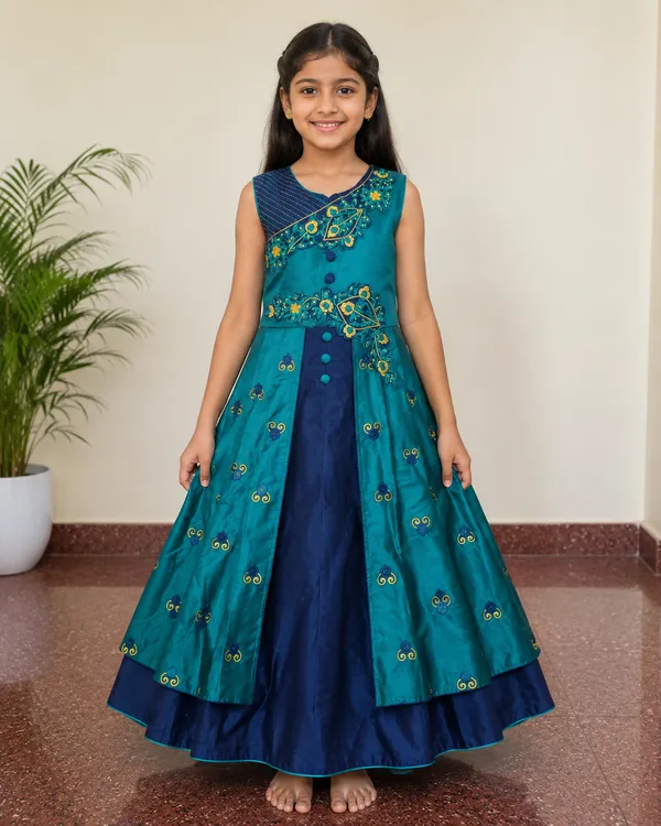 Girls_Teal_&_Navy_Blue_Embroidered_Party_Wear_Gown_(Clearance_Sale)