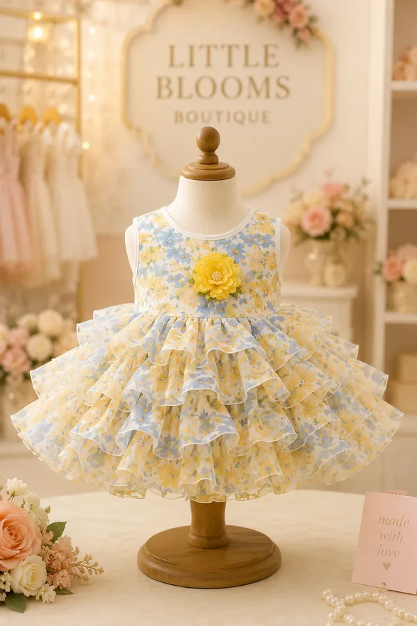 Girls_Yellow_Floral_Layered_Party_Wear_Frock