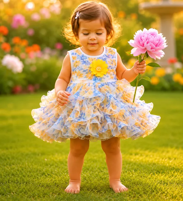 Girls_Yellow_Floral_Layered_Party_Wear_Frock