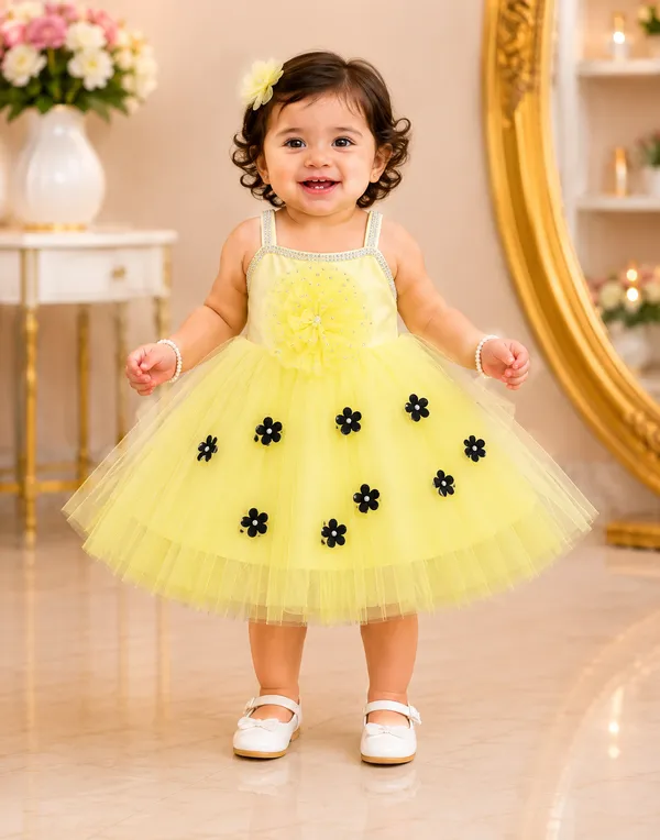 Girls_Yellow_Floral_Net_Party_Wear_Frock