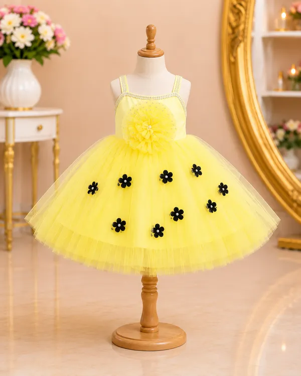Girls_Yellow_Floral_Net_Party_Wear_Frock