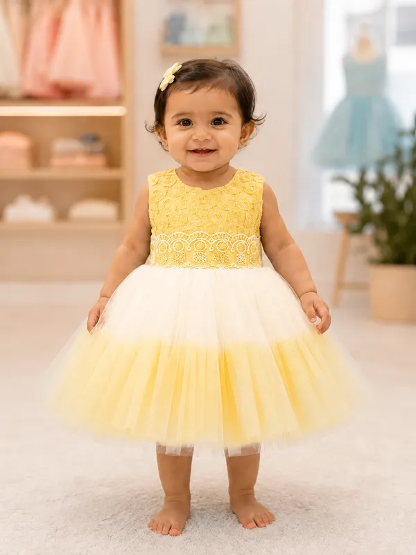 Girls_Yellow__&_White_Party_Wear_Net_Frock