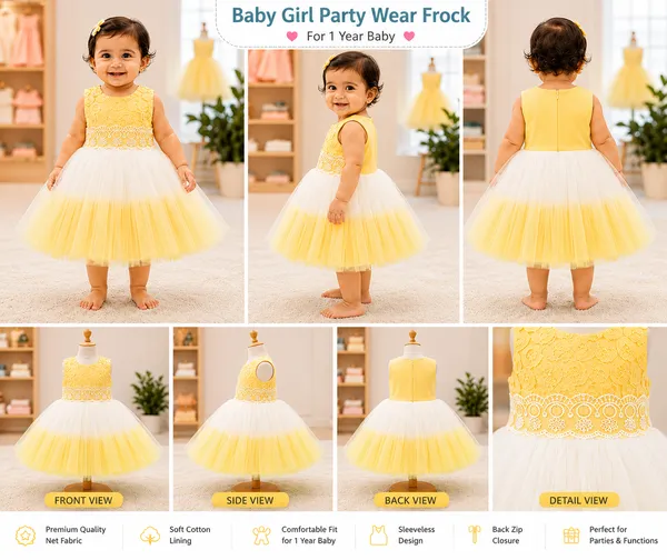 Girls_Yellow__&_White_Party_Wear_Net_Frock