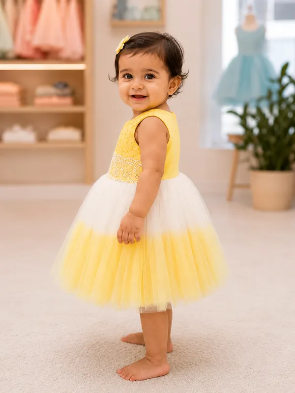 Girls_Yellow__&_White_Party_Wear_Net_Frock