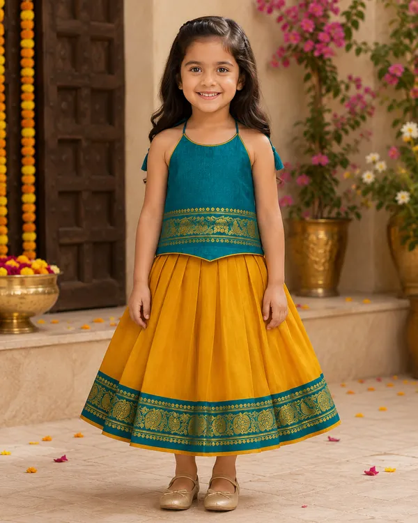 Teal_Traditional_Sleeveless_Pattu_Pavadai_Ethnic_Dress_For_Baby_Girls