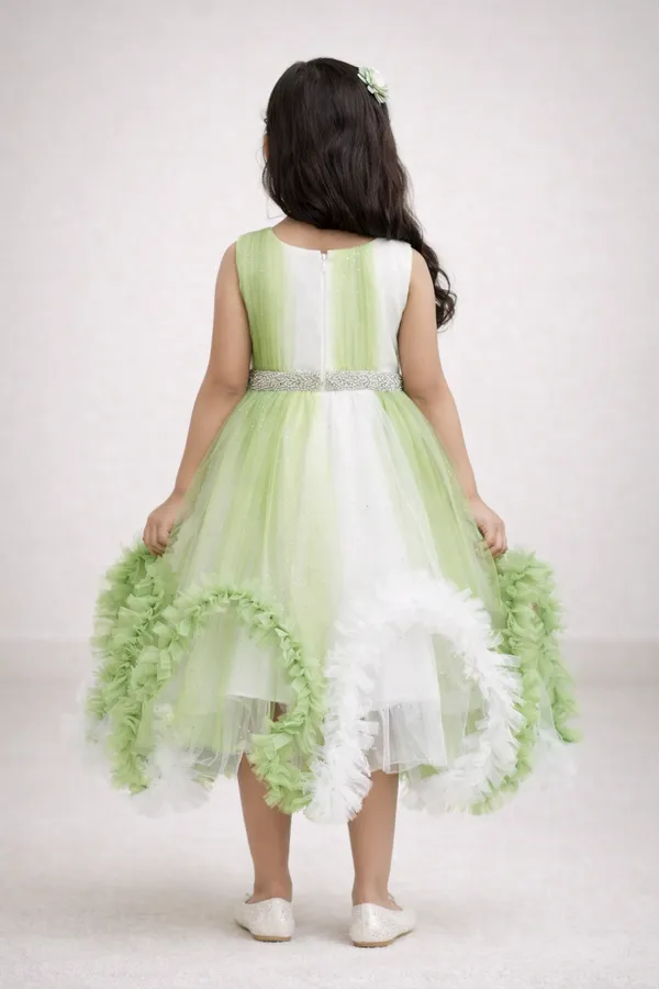 Green_And_White_Ruffled_Hem_Party_Dress_For_Girls