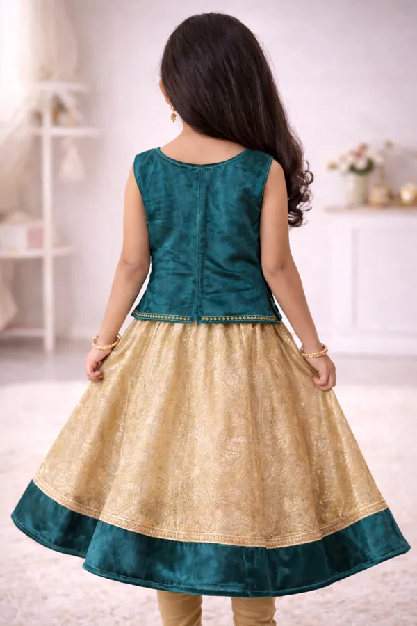 Girls_Teal_And_Gold_Embroidered_Anarkali_Dress_Set