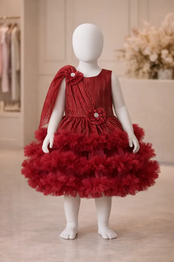 Girls_Maroon_Ruffled_Party_Dress_With_Floral_Embellishments