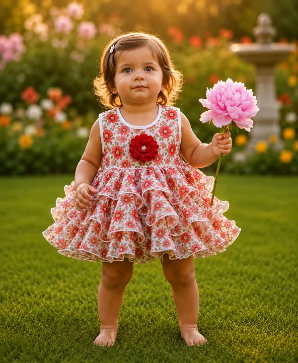 Girls_Red_Floral_Layered_Party_Wear_Frock
