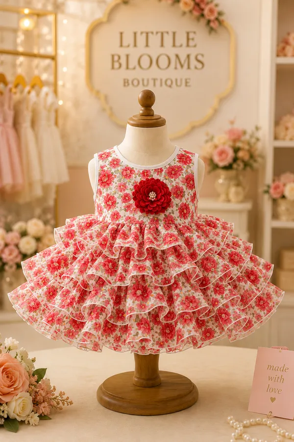 Girls_Red_Floral_Layered_Party_Wear_Frock