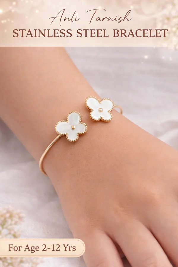 Anti_Tarnish_Stainless_Steel_Gold_And_White_Clover_Flower_Bracelet_For_Kids