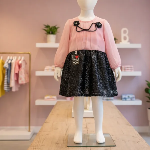 Girls_Pink_And_Black_Sequin_Dress_With_Puff_Sleeves